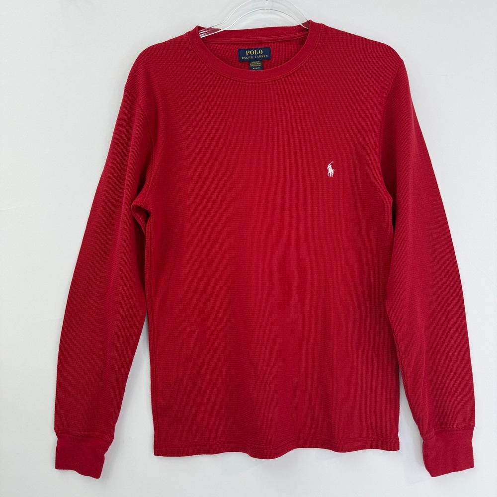 Polo Ralph Lauren Thermal Shirt Mens M Red Waffle Knit Long Sleeve Pony Logo